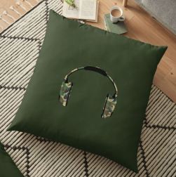 Army Headphones on Floor Pillow